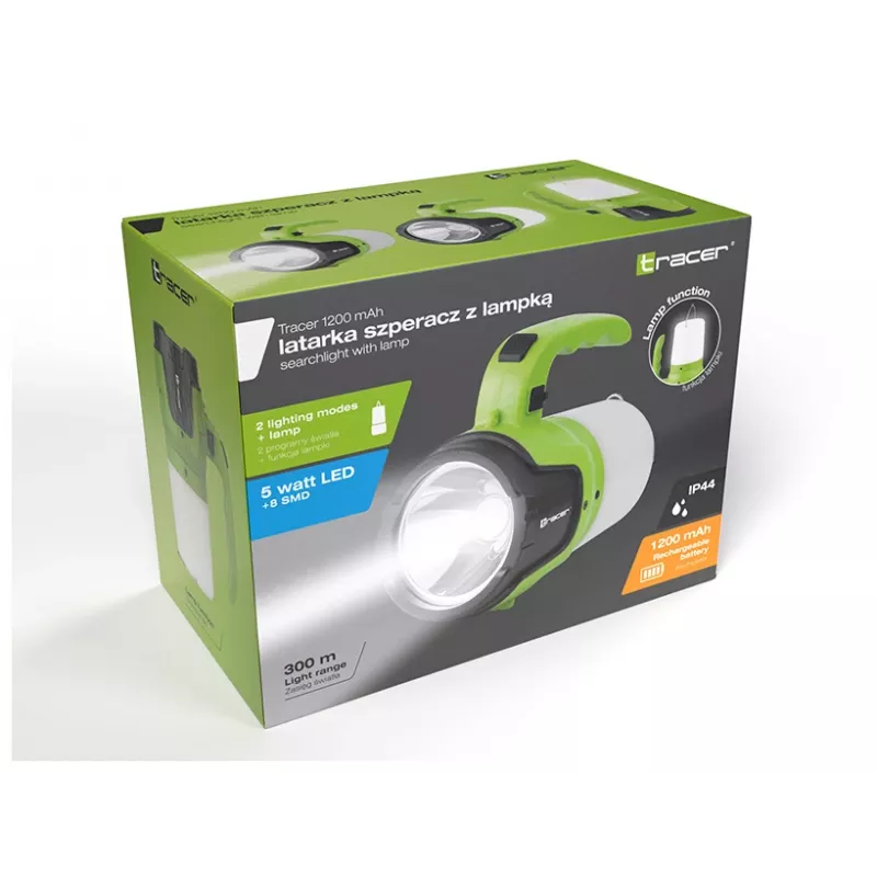 Taschenlampe TRACER TRAOSW46895 mit 1200mAh wiederaufladbarem Akku, Hand-Suchscheinwerfer