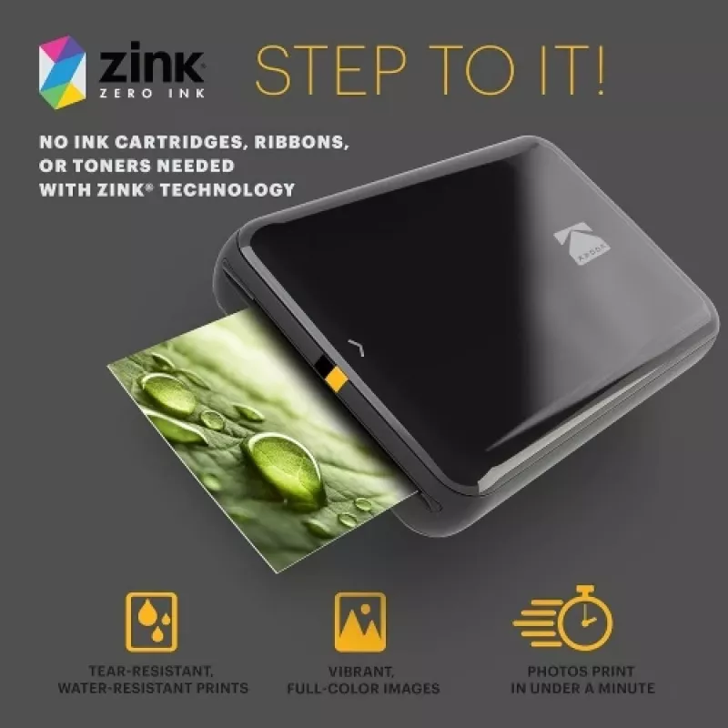 Kodak STEP Instant Mobile Fotodrucker Farbe ZINK 2x3'' 1 ppm, Bluetooth, Schwarz