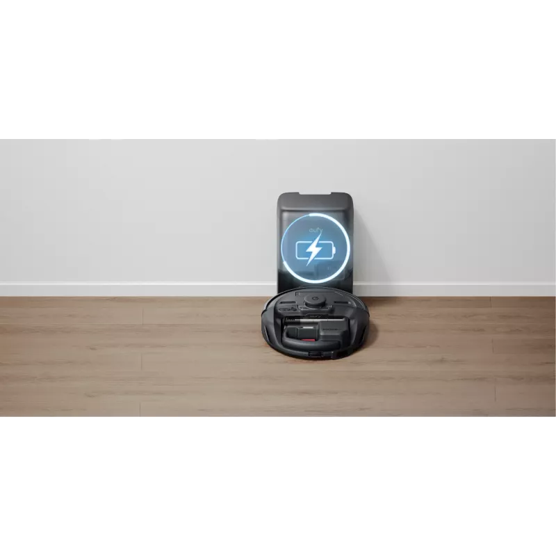 Roboter-Staubsauger Eufy E20 Schwarz — rund, Basisstation mit Staubbeutel, 150 Minuten Laufzeit, 35 cm Durchmesser