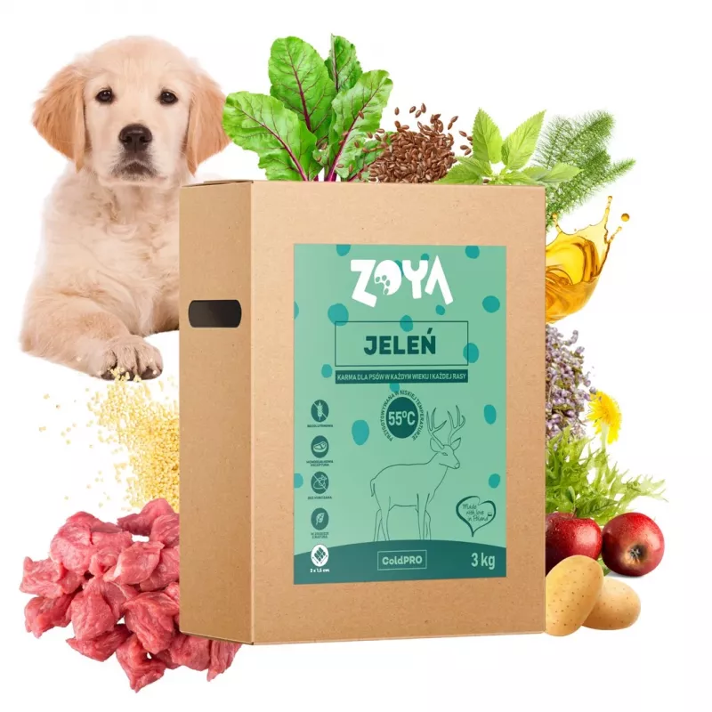 Trockenhundefutter ZOYA ColdPRO Hirsch 3 kg — ausgewachsene Hunde, Monoprotein-Hirschrezeptur, 26 % Protein, 9,5 % Fett