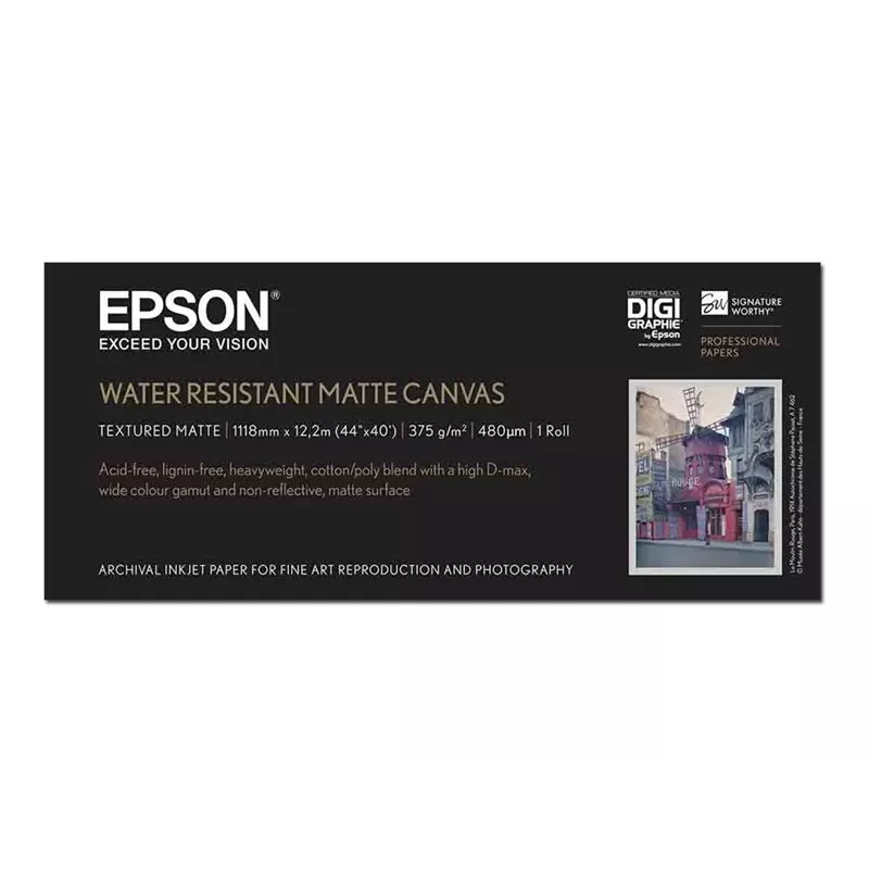 Epson WaterResistant Matte Canvas Rolle, 44 Zoll x 12,2 m, 375 g/m²