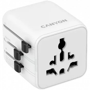 Reiseadapter CANYON OnTour One EU UK US AUS Weiß (CNS-TA1005W) – universelle Steckerkonvertierung für EU/UK/US/AUS