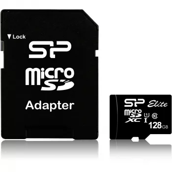 MicroSDXC Flash-Speicherkarte Silicon Power 128 GB UHS‑I (Class 10, U1), 85 MB/s, schwarz, mit SD-Adapter