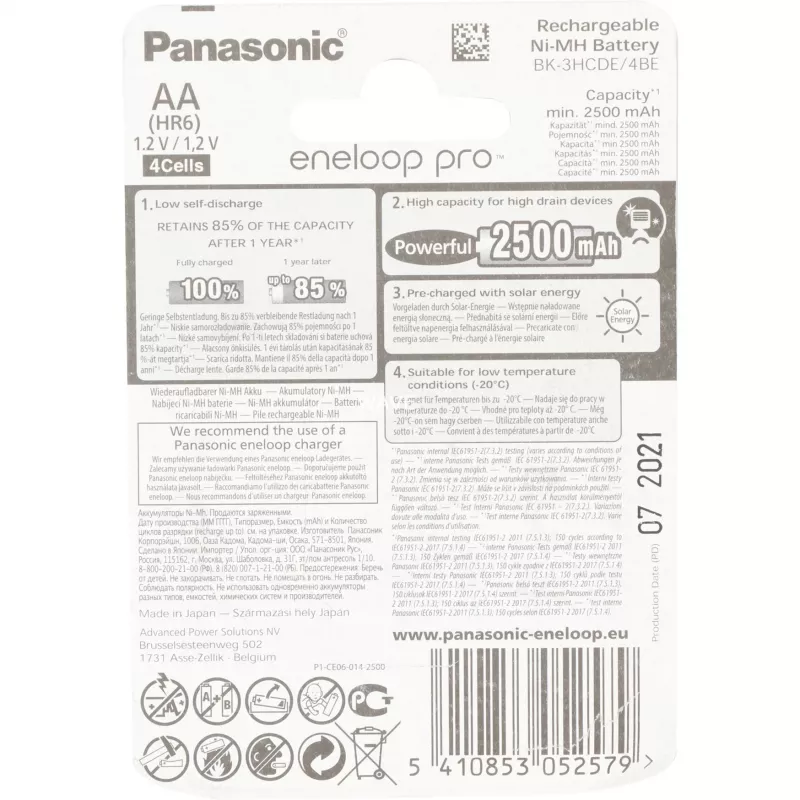 Wiederaufladbare AA-Batterie Panasonic BK-3HCCE/4BE NiMH 1,2 V 4 Stück