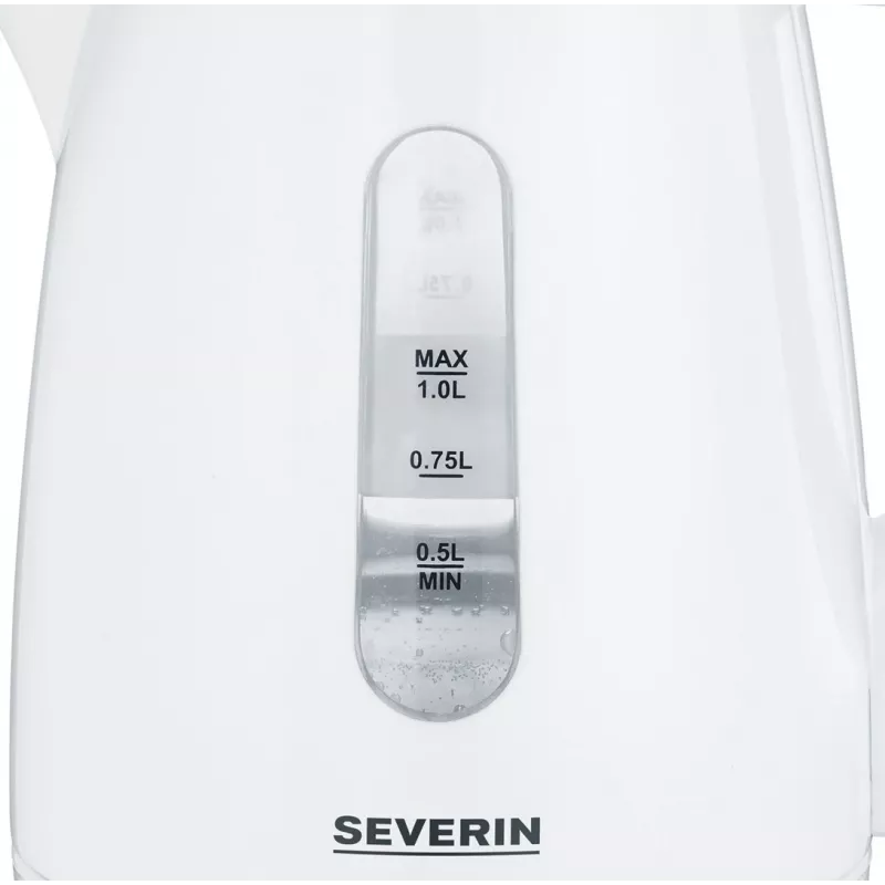 Elektrischer Wasserkocher SEVERIN 1 L 2200 W weiß – kabellos, 360° Basis, verdecktes Heizelement