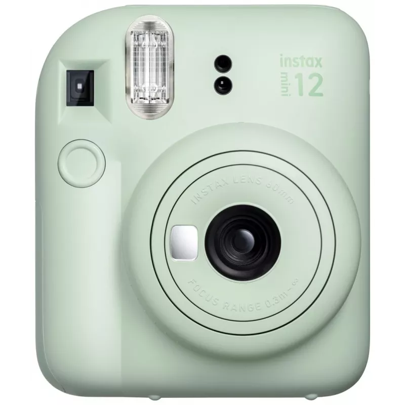 Sofortbildkamera Fujifilm Instax Mini 12 Grün — Bild 86x54 mm, Film 62x46 mm, 60 mm äquiv. Brennweite