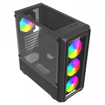 PC Cube Gehäuse SAVIO Noctis Glass RGB — Schwarz, ATX/Micro-ATX, 210×410×450 mm, 3×120 mm Frontlüfter