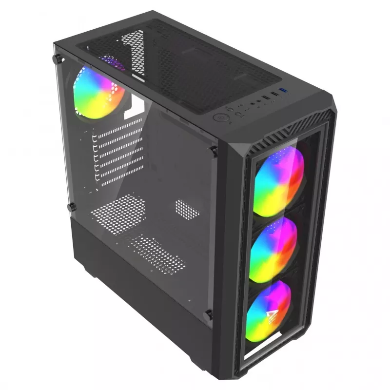 PC Cube Gehäuse SAVIO Noctis Glass RGB — Schwarz, ATX/Micro-ATX, 210×410×450 mm, 3×120 mm Frontlüfter
