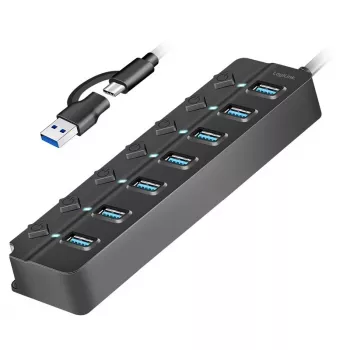 USB 3.2 Gen 1 Hub, 7 Port mit Ein-/Ausschalter, schwarz
