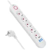 Mehrfachsteckdose MACLEAN MCE395 W — 5 Steckdosen, 3× USB A, 110–240 V AC, 2,1 A USB, max. 2500 W, weiß, 1,5 m Kabel