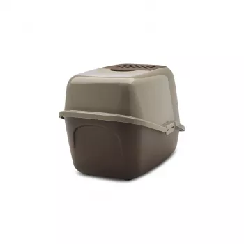 Abgedeckte Katzentoilette Savic Nestor, Kunststoff, 56×39×38,5 cm, Warmgrau–Schokoladenbraun