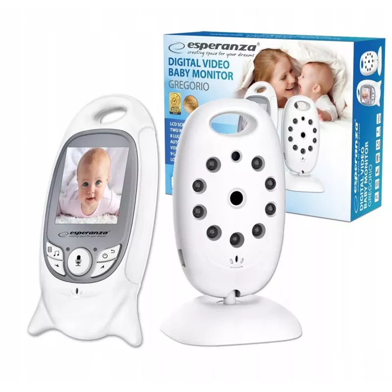 Video-Babyphone ESPERANZA EHM001 – 2-Zoll-LCD, 320×240 Video, Nachtsicht 5 m, Temperatursensor, Reichweite bis 260 m, wiederaufladbarer LiPo 540 mAh