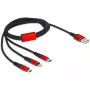 USB-Ladekabel DeLOCK 3-in-1 Typ-A auf Lightning / 2 x USB Typ-C 1 m schwarz / rot