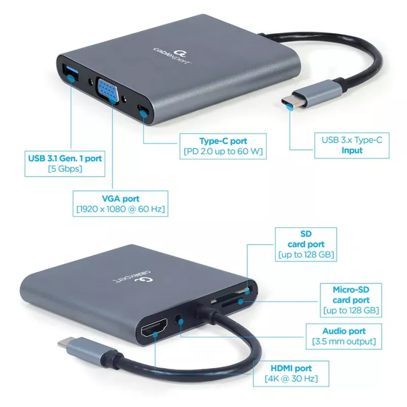 Gembird a-CM-COMBO6-01 Laptop-Dock/Port-Replikator USB 3.2 Gen 1 (3.1 Zoll)