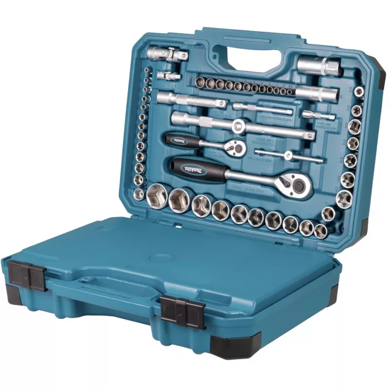 Handwerkzeug-Set E-17980, 231-teilig blau, mit 2 Umschaltknarren, 1/4 und 1/2, Koffer