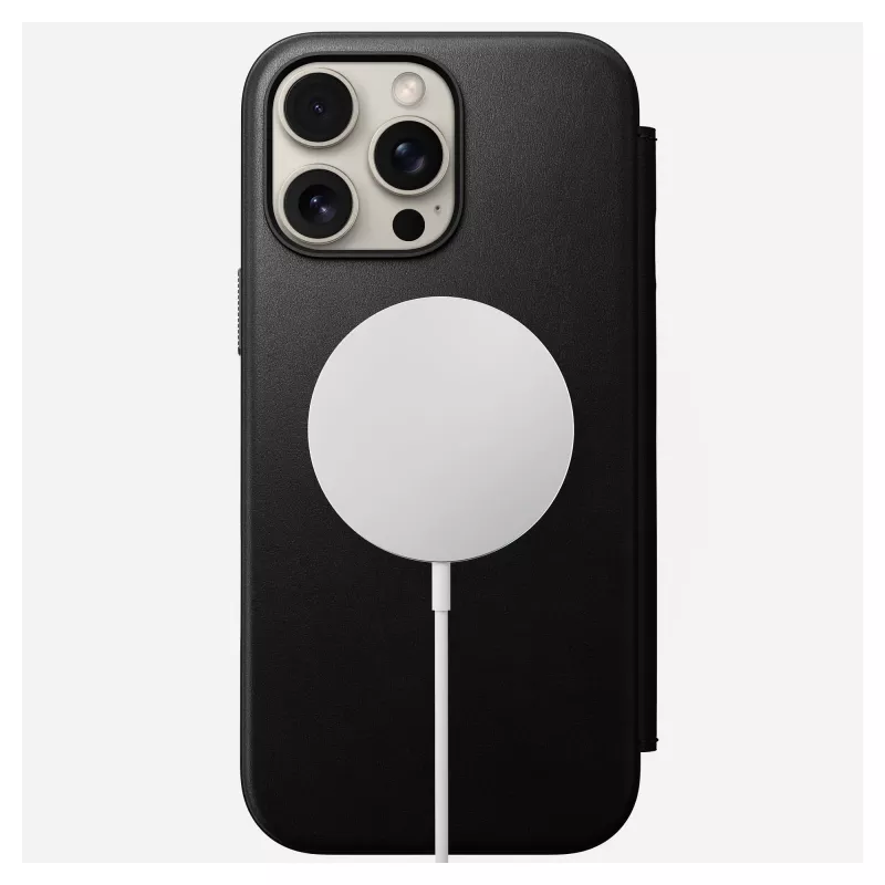 Folio-Handyhülle Nomad NM01675785 für Apple-Handys, passend für bis zu 17,5 cm (6,9 Zoll), Schwarz, 3 Kartenfächer, Tischaufsteller