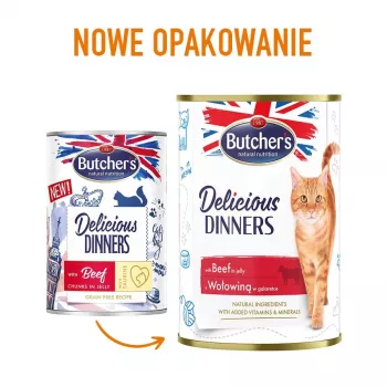 Nassfutter für Katzen Butcher's Delicious Dinners 400 g — Rind, getreidefrei, Ausgewachsene