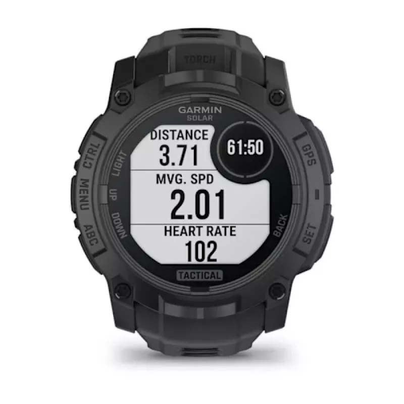 Smartwatch GARMIN Instinct — 45 mm, 3.05 cm (1.2 Zoll) AMOLED 390×390 Touchscreen, 4 GB, GPS, Silikonarmband Schwarz, 53 g