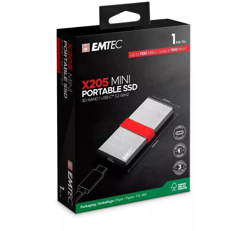 Emtec X205 Mini 1 TB USB Type-C USB 3.2 Gen 2x2 Silber