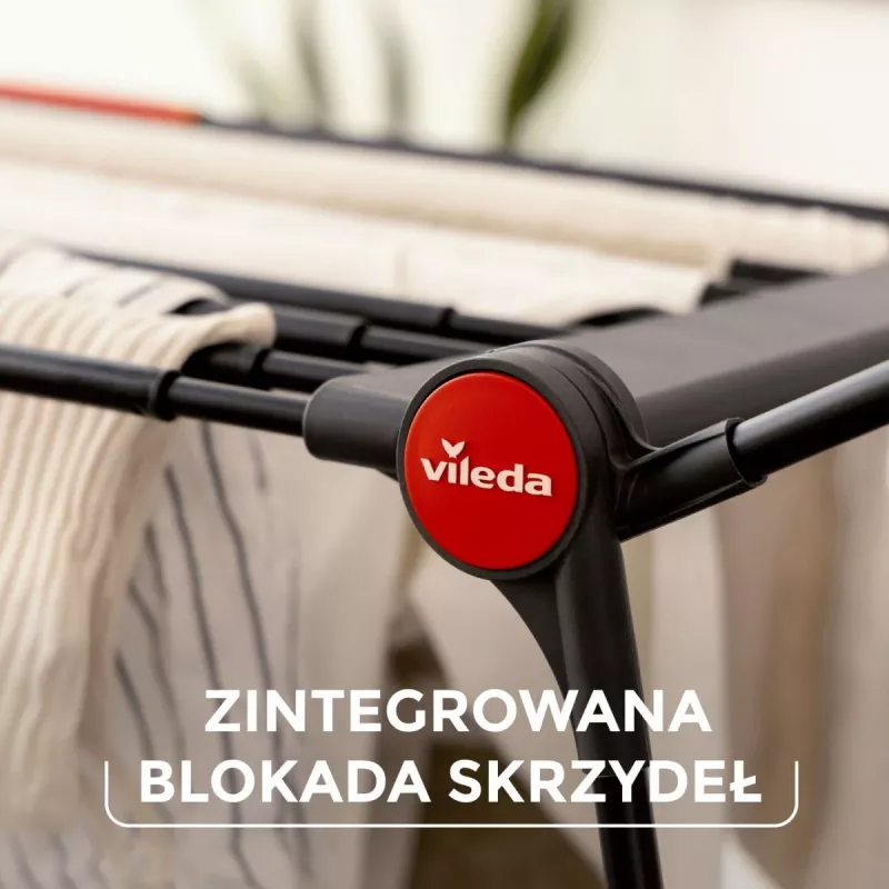 Wäscheständer VILEDA Infinity Flex Ultimate Teleskop — schwarz, beschichtetes Aluminium, 30 m Trockenfläche, faltbar, Rollen