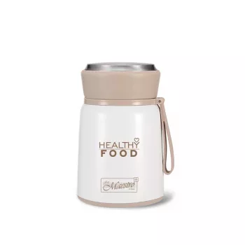 Thermosflasche Maestro MR-1646-53 0,53 L Edelstahl, beige/weiß, vakuumisoliert, auslaufsicher, mit Löffel und Schale