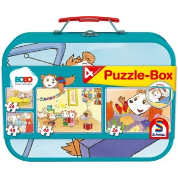 Bobo Siebenschläfer Puzzle-Box im Metallkoffer (2x 26 Teile, 2x 48 Teile)