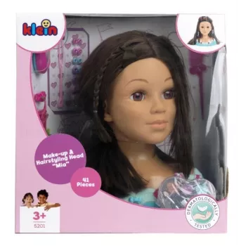 KLEIN Styling Head Klein Mia 5201 mit realistischem Haar und Zubehör zum Üben von Frisuren