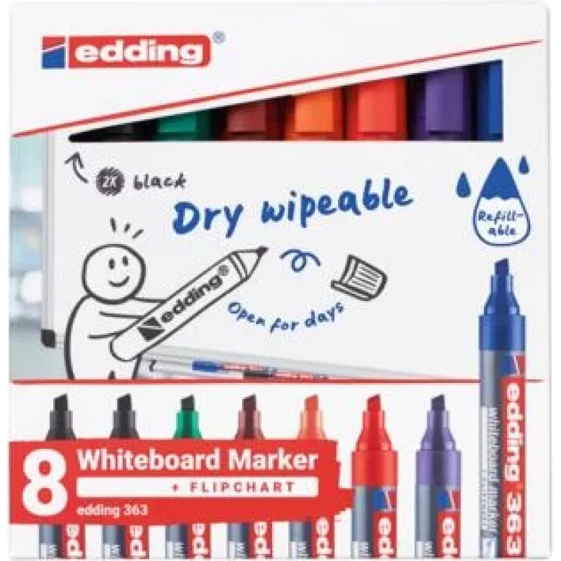 Whiteboard-Marker Edding 4-363-8-S2999, sortierte Farben, 1–5 mm Spitze, 8er-Pack