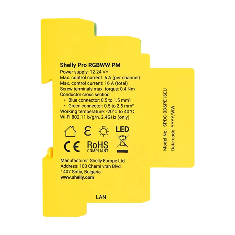 Shelly RGBWW Pro WiFi 5-Kanal DIN-Schienen-Lichtsteuerung