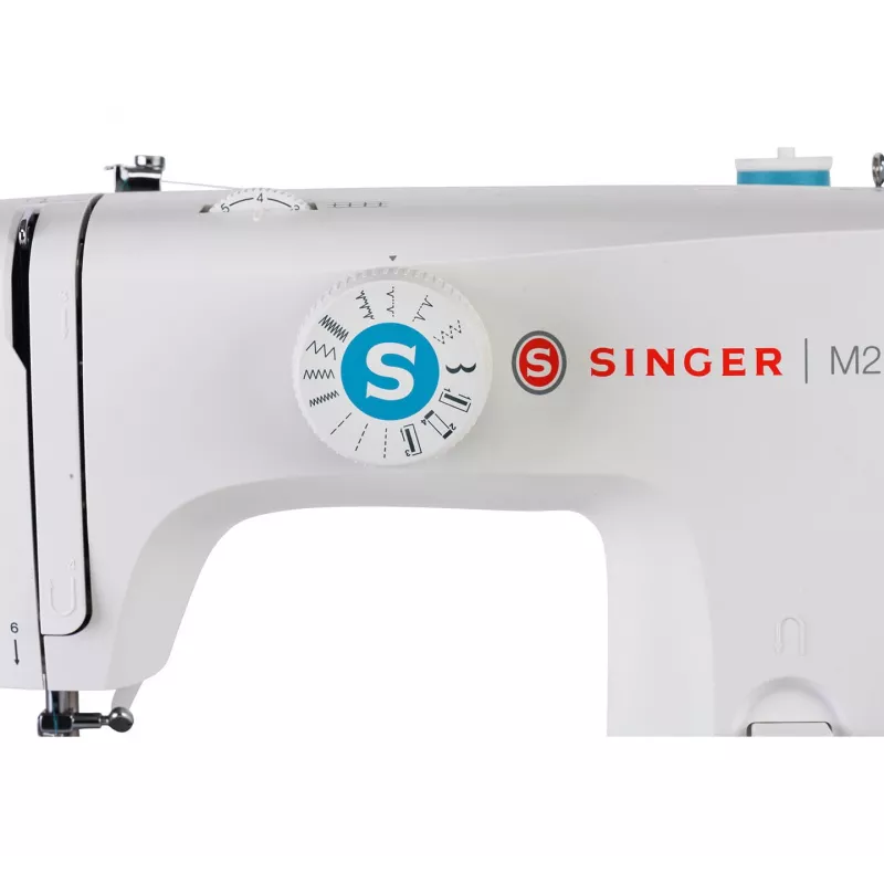 Halbautomatische Nähmaschine SINGER M2105 – 8 Stichmuster, 4-Schritt-Knopfloch, Freiarm, elektrisch, weiß
