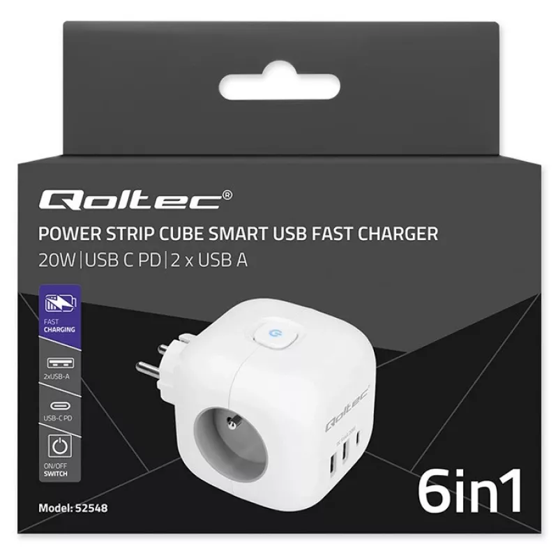 Steckdosenleiste QOLTEC 52548 mit 3× AC-Steckdosen und USB-Anschluss