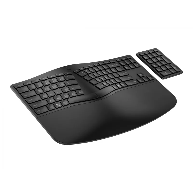 HP 960 Ergonomische kabellose Tastatur, Vollformat (100%), kabellos, RF Wireless + Bluetooth, Membran, Schwarz