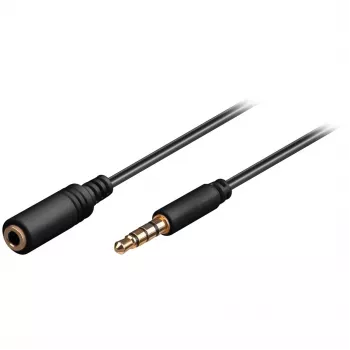Wentronic Goobay 3,5mm-Klinken-Verlängerungskabel, Schwarz, 1,5 m – 3,5-mm-Klinkenstecker (4-polig, Stereo) > 3,5-mm-Klinkenbuchse (4-polig, Stereo) (62478)