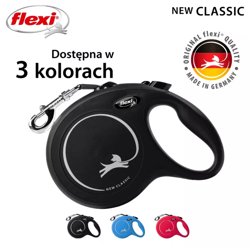 Rollleine Flexi New Classic L 5 m Schwarz – Leine, für große Hunderassen (25–45 kg), max. Belastung 50 kg