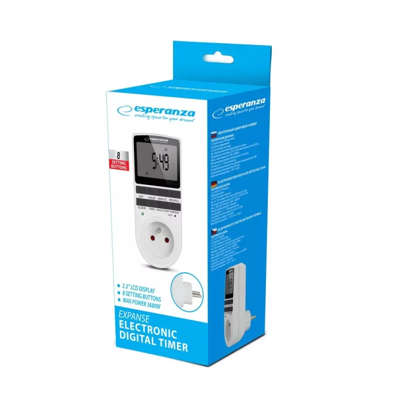 Digitaler Countdown-Timer ESPERANZA ELA101 — 99-Minuten-Timer, LCD-Anzeige, 230V AC, 16A