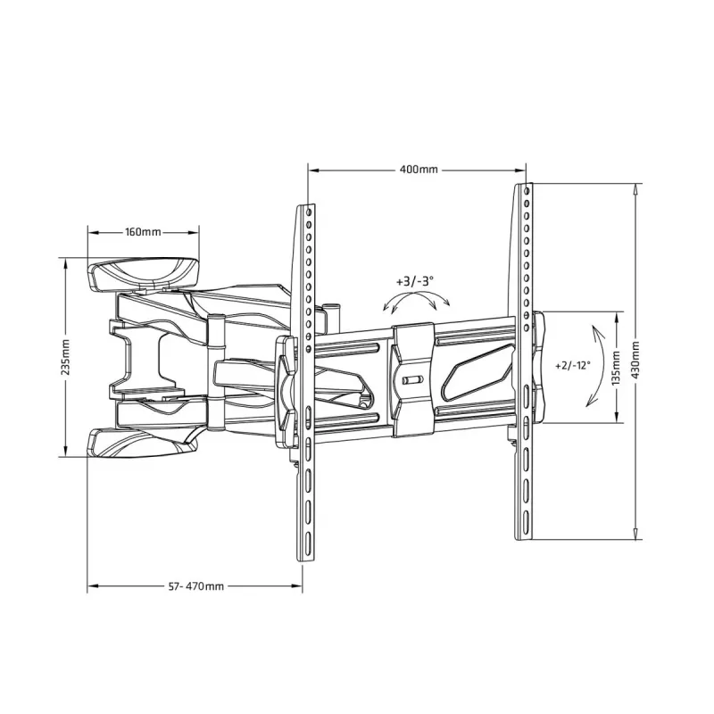 Wand-TV-Halterung MACLEAN MC-781 für Bildschirme von 66–177,8 cm (26–70 Zoll), neigbar -12–2°, VESA 100x100–400x400, max. Belastbarkeit 45 kg, schwarz