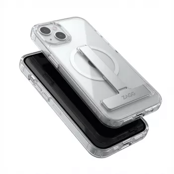 Schutzhülle GUAN für Apple iPhone 16 Plus — 10H Hartglas-Rückseite mit integriertem Kickstand, transparent silber