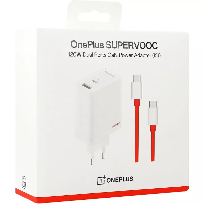 Netzteil ONEPLUS SUPERVOOC 120W Dual-Port-Kabel-Ladegerät, 120 W Gesamtleistung, 1x USB-C + 1x USB-A, 100–240 V, 145 g, weiß