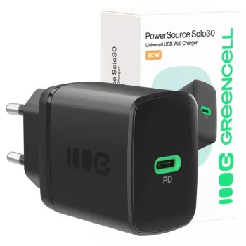Netzteil Green Cell PowerSource Solo30 30W Schwarz — USB-C Einzelport-Ladegerät