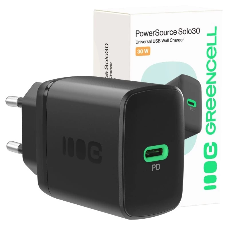 Netzteil Grün Cell PowerSource Solo30 30W Schwarz — USB-C Einzelport-Ladegerät