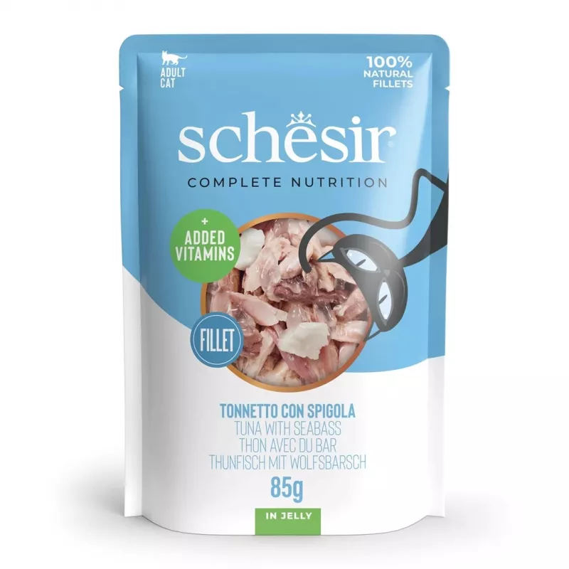 SCHESIR in Gelee Thunfisch mit Wolfsbarsch - Nassfutter für Katzen - 85 g