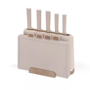 Maestro MR-1412-BEIGE Messerset mit Block + Schneidebrett-Set Beige