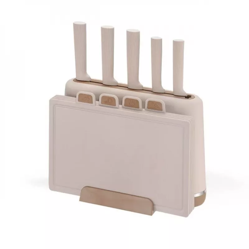 Maestro MR-1412-BEIGE Messerset mit Block + Schneidebrett-Set Beige