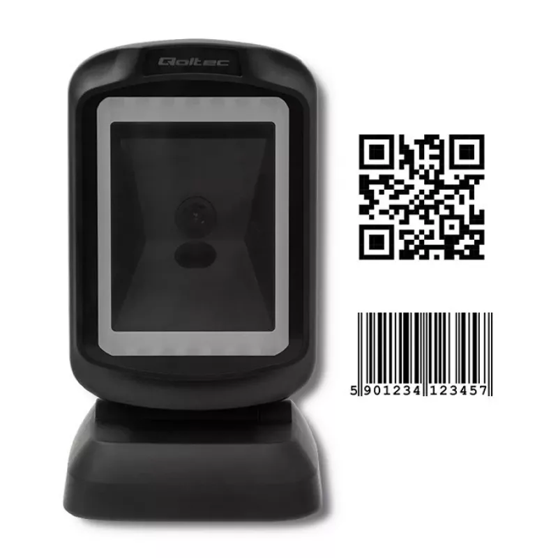 Fester 1D/2D-Barcodeleser QOLTEC 50864, LED-Sensor, USB (kabelgebunden), schwarz, 145×85×80 mm
