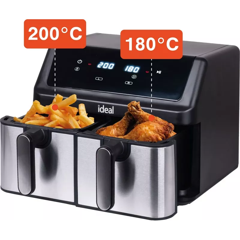 IDEAL fettfreie Fritteuse, doppelt horizontal 9L, 8 Funktionen - einschließlich Lebensmitteltrocknung