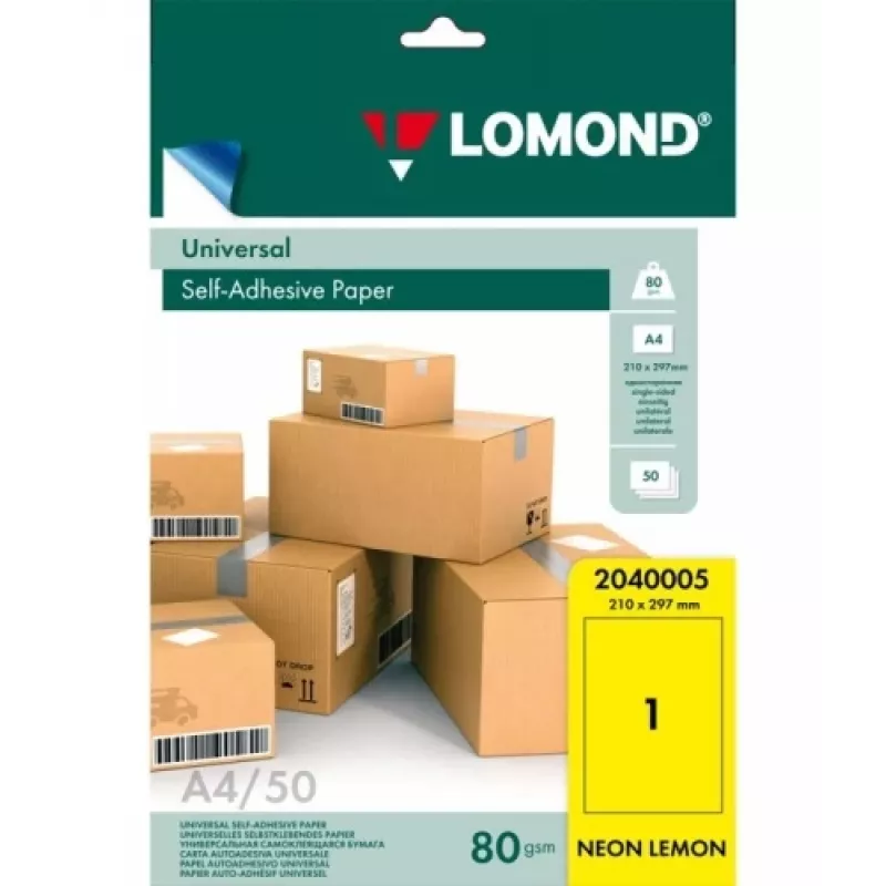 Lomond selbstklebendes Papier Universaletiketten, 1/210x297, A4, 50 Blatt, Lemon neon