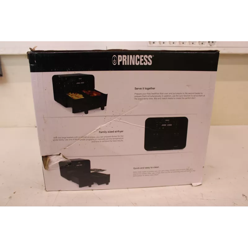 SALE OUT. Princess Doppelkorb-Heißluftfritteuse | 182068 | Leistung 2400 W | Fassungsvermögen 8 L | Schwarz | BESCHÄDIGTE VERPACKUNG, KRATZER AM GEHÄUSE