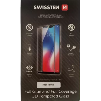 3D-Vollklebe-Tempered-Glass-Displayschutz SWISSTEN für iPhone 7/8 — Weiß
