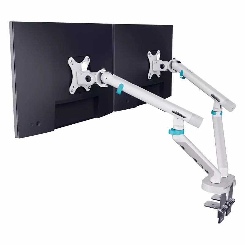 Monitorhalterung DIGITUS Dual-Design für 2×35-Zoll-Bildschirme, Klemme, 2×10 kg, VESA 75–100, neigbar -45–90°