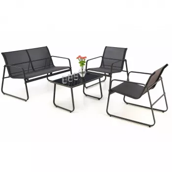 Extralink Schwarz FOREST GARTENMÖBEL-SET TEXTILEN ZWEI STÜHLE + LIEGE + KLAPPTISCH SCHWARZ L-0358 Outdoor-Möbelset
